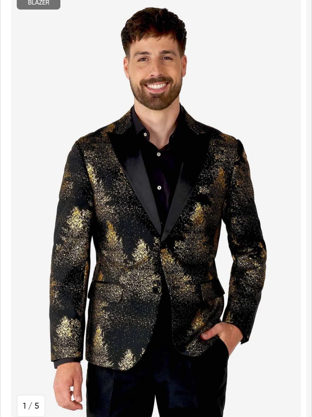 OppoSuits Festive Forest Black Blazer with Gold Metallic Splatter